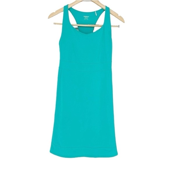 Toad&Co‎ Dress Womens Small Tech Tomboy Racerback Shelf Bra Pocket Stretch Teal - Picture 1 of 12